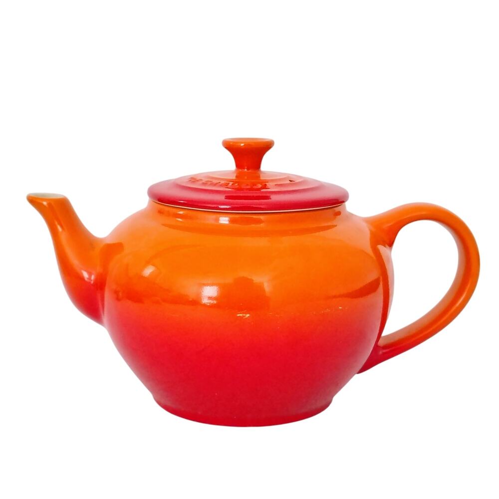 Le Creuset Small Teapot Volcanic Orange With Infuser Flame Stoneware Serving